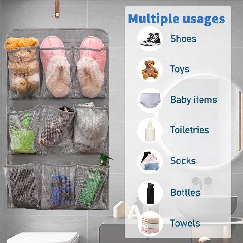 TEMUORG 2 Pcs Closet Organizer Dual Sided Hanging Shoe Storage Bag Underwear Socks Holder with 18 Pockets (MESH POCKETS) - Image 2